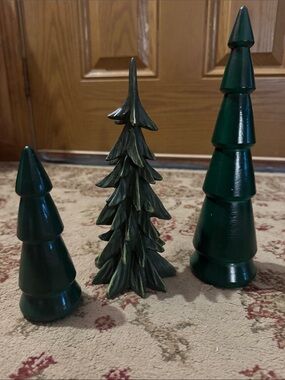 Hobby Lobby Dark Green Trio Decorative Holiday Trees 6”,9”,11” Tall